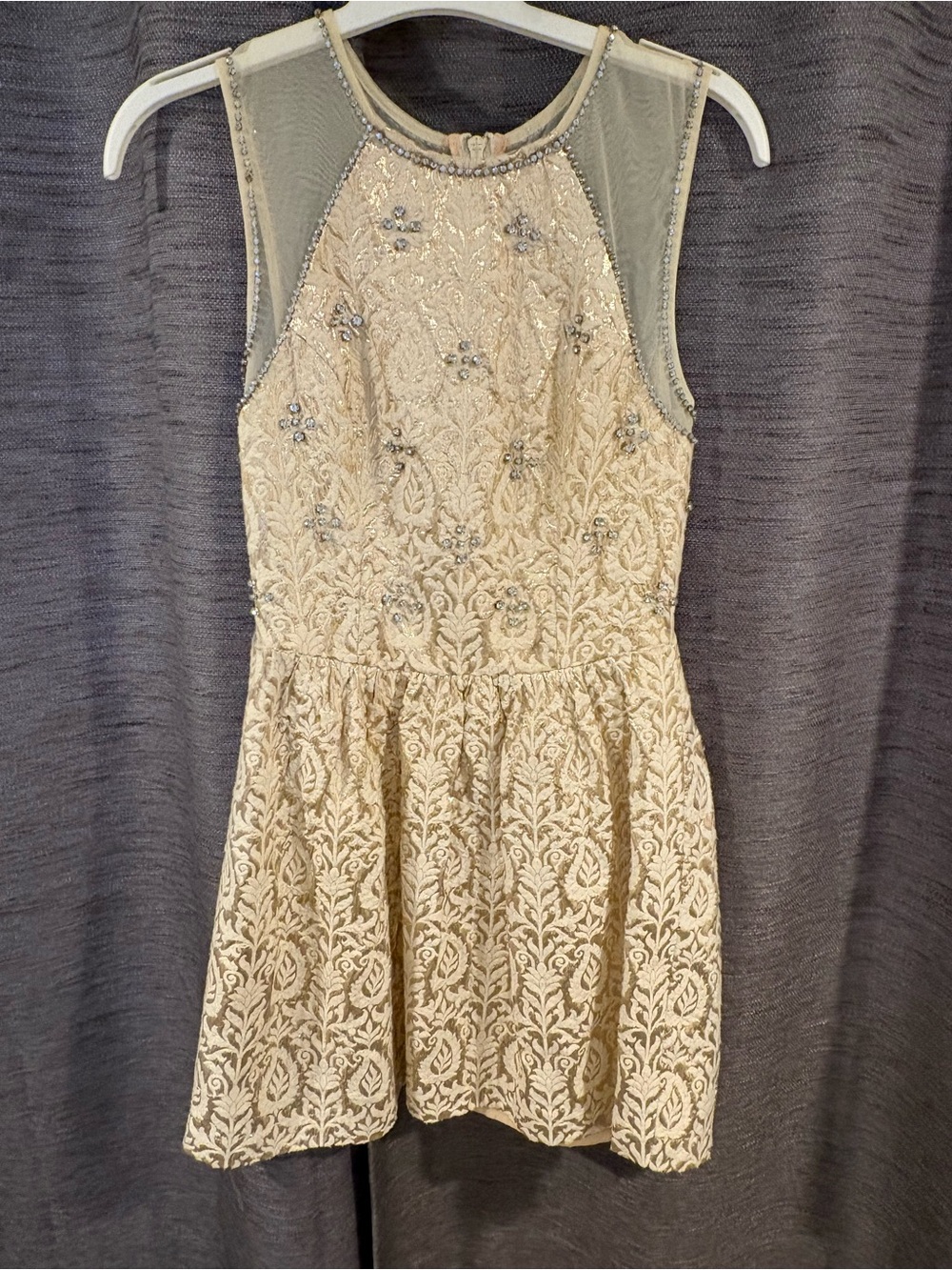 Urban Outfitters Cream Lace Beaded Cocktail Dress